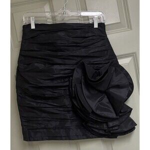 FAITH CONNEXION Black Taffeta Flower Mini Skirt Women Medium Ruffles Satin NWT